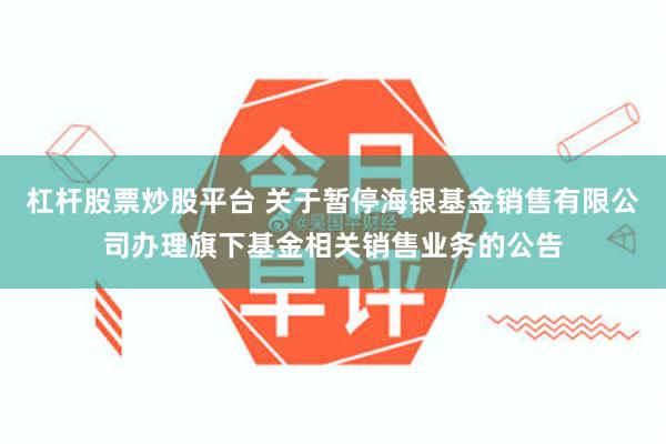 杠杆股票炒股平台 关于暂停海银基金销售有限公司办理旗下基金相关销售业务的公告