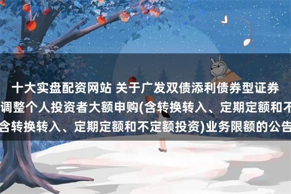 十大实盘配资网站 关于广发双债添利债券型证券投资基金A类基金份额调整个人投资者大额申购(含转换转入、定期定额和不定额投资)业务限额的公告